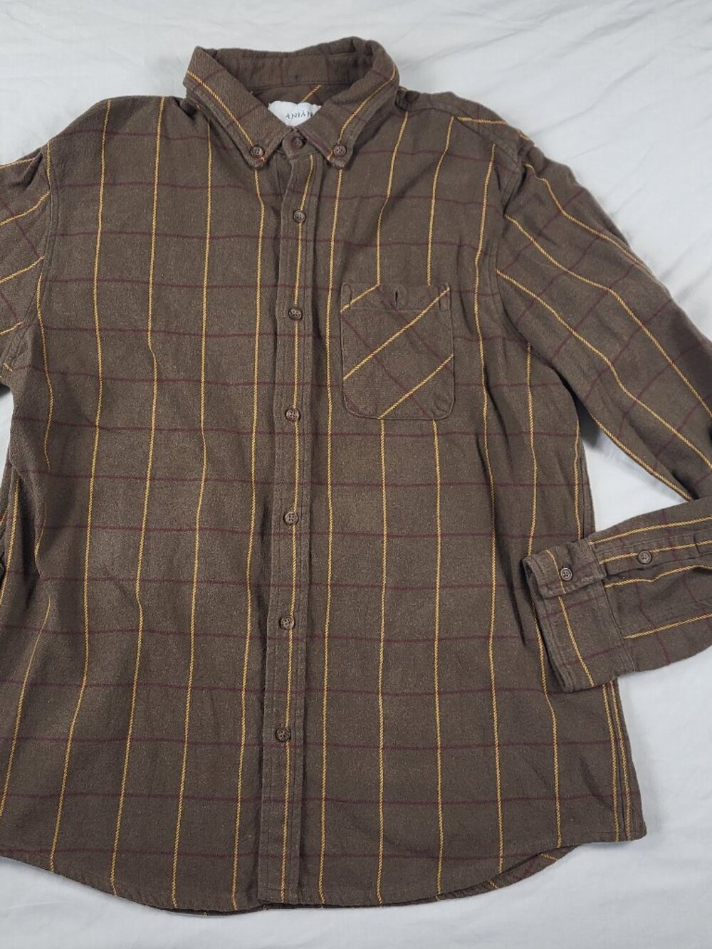 Anian Shirt Men's XXL 2XL Brown Cotton Button Down Heavyweight Preppy Designer